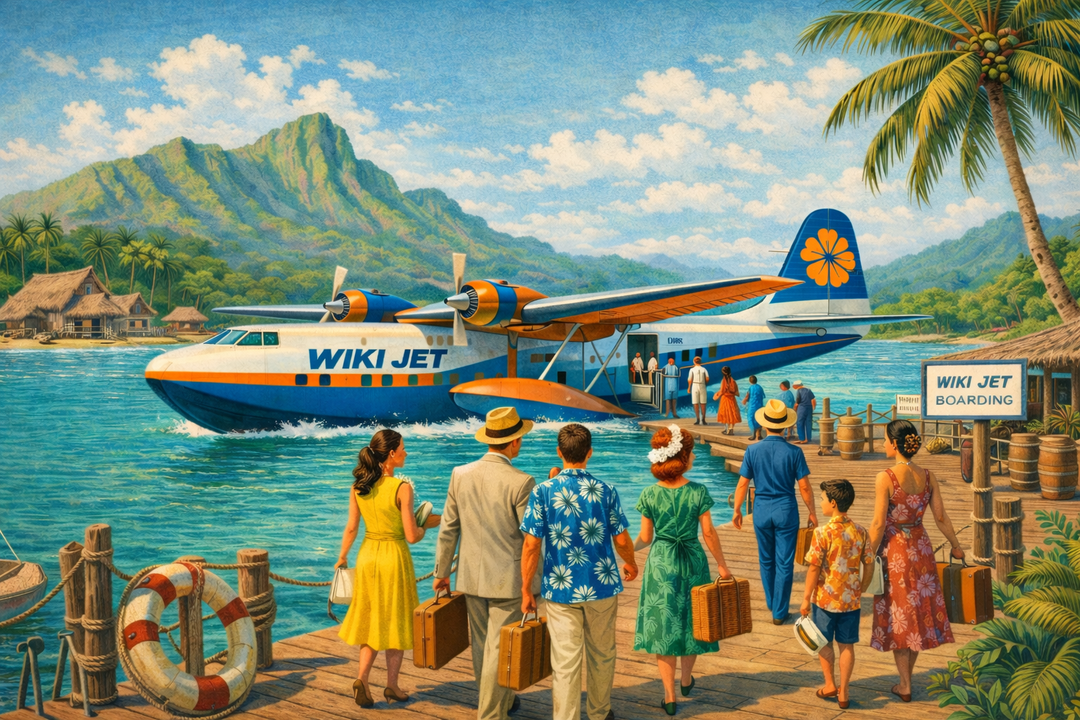 Wiki Jet seaplane landing near island dock